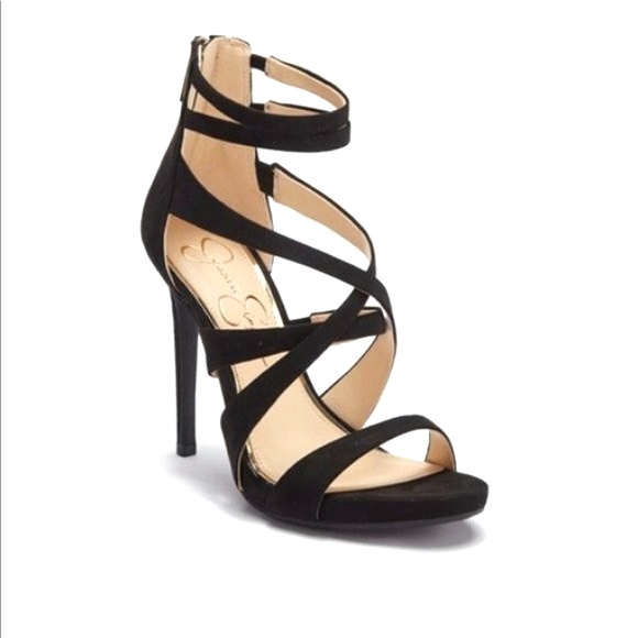 Jessica Simpson Shoes - NEW JESSICA SIMPSON Black Faux Suede Strappy Cage Pump Heels 7